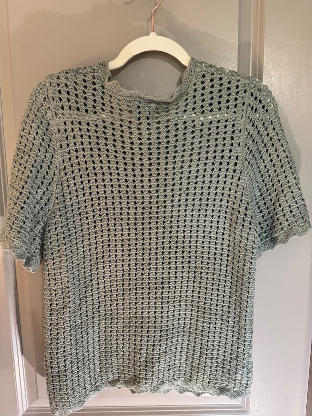 GAP Light Sage Open-Knit Crochet Short Sleeve Top - Picture 3 of 4